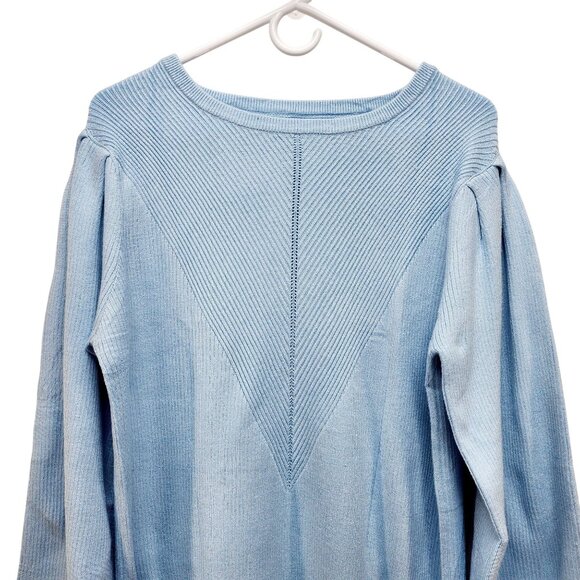 Light Blue Knitted Pullover Sweater Womens Size 2XL Ribbed Pattern Puff Sleeves - Picture 8 of 12